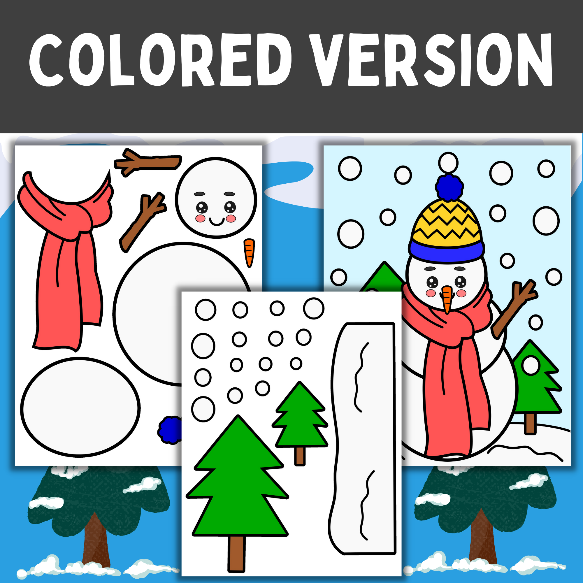 Build a snowman color cut and paste worksheets winter crafts and activities made by teachers