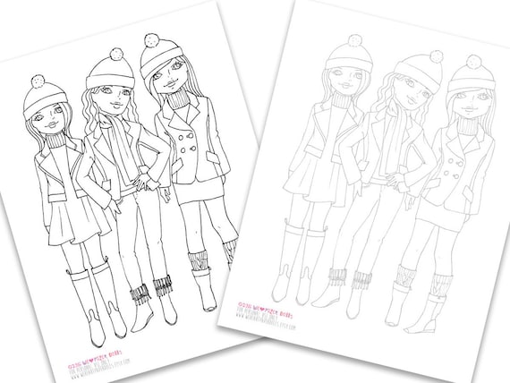 Fashion coloring page printable pdf instant download winter
