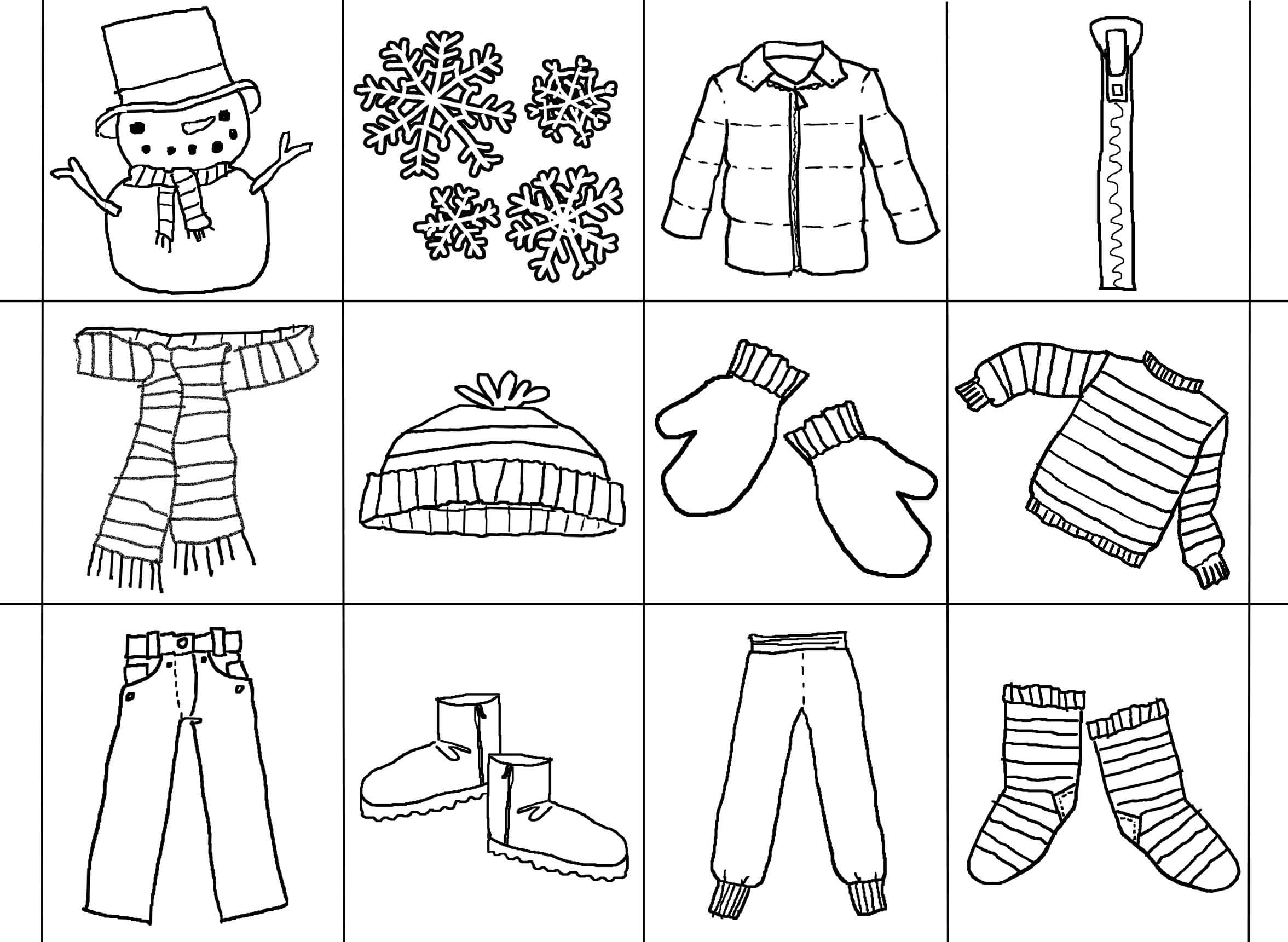 Print winter clothes coloring page