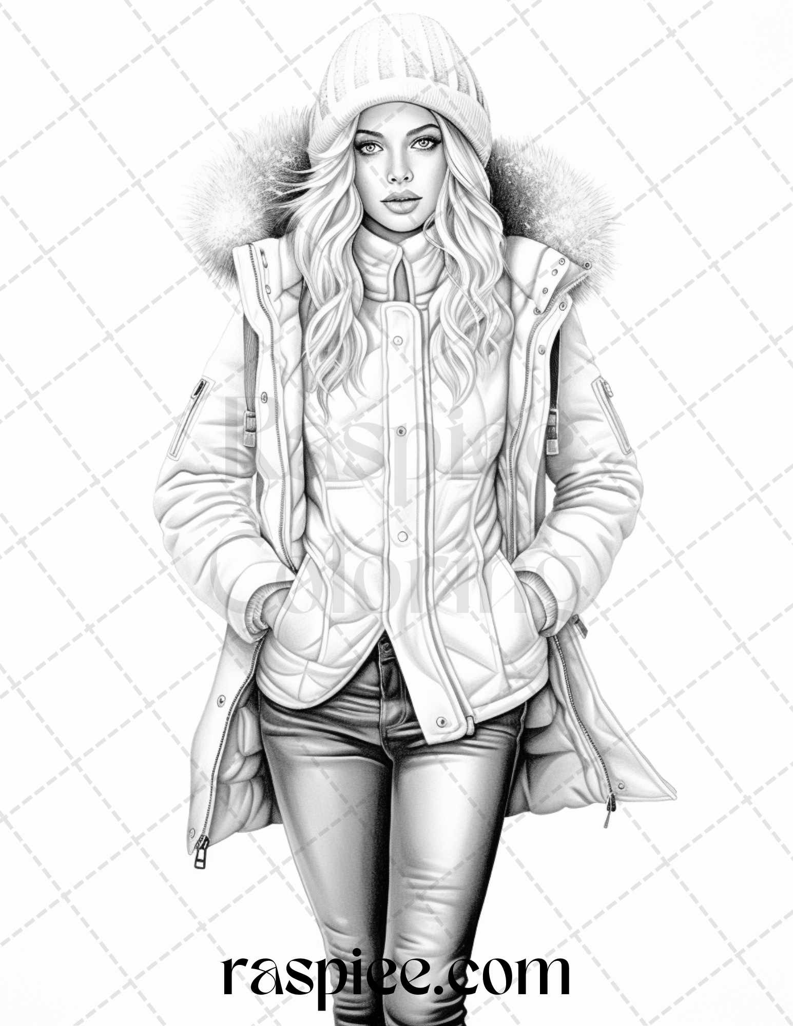 Winter fashion grayscale coloring pages printable for adults pdf f â coloring