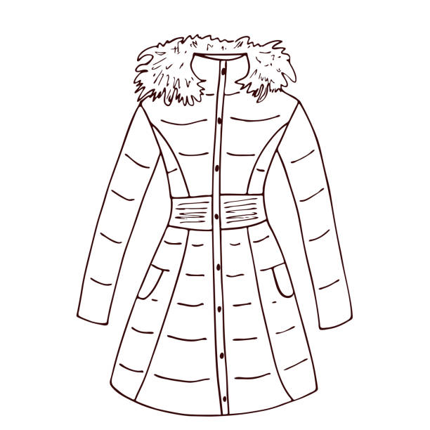 Winter jacket in outline style coloring page for children stock illustration