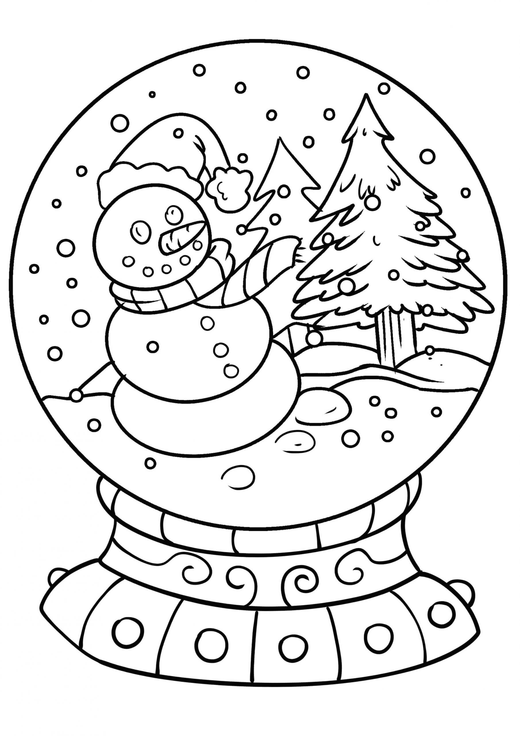 Snow globe in winter coloring page