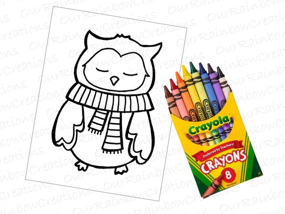 Winter owl wearing scarf winter coloring page instant download printable