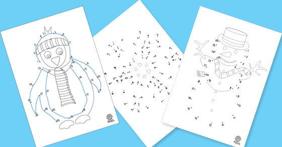 Winter dot to dot printable worksheets for preschoolers