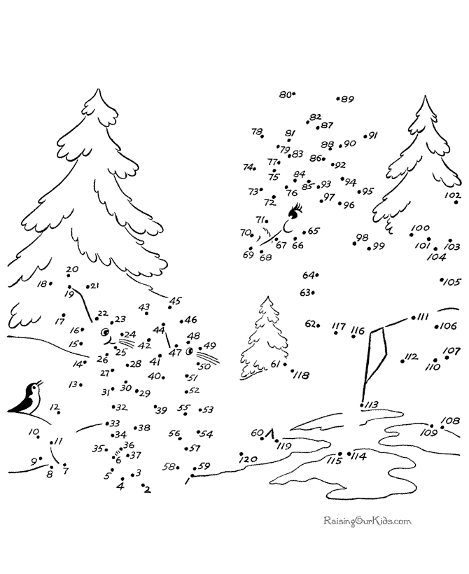 Winter scene hard connect the dots worksheets