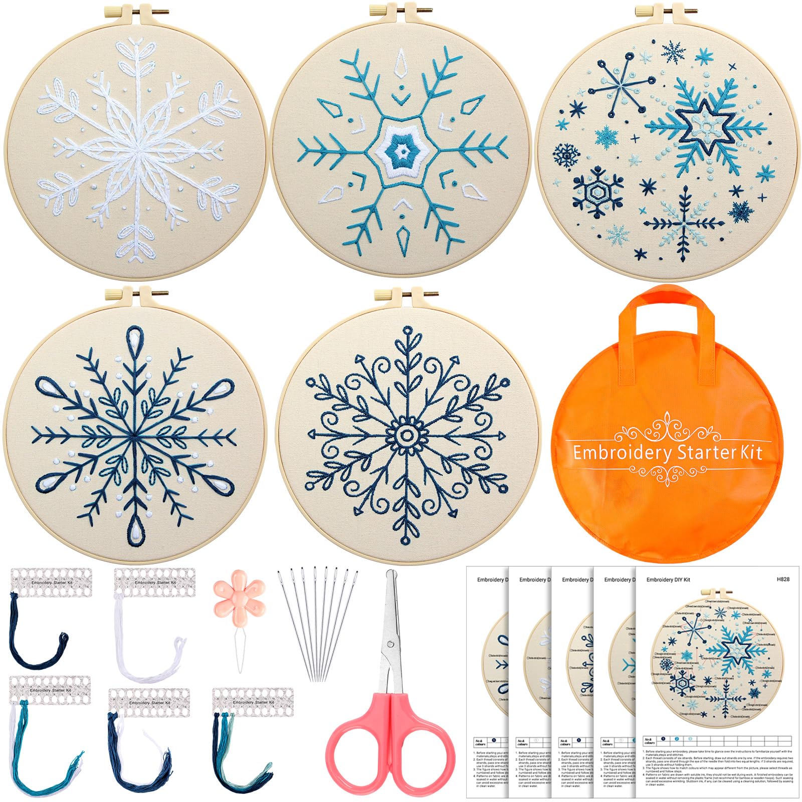 Yuxung set christmas embroidery starter kit with snowflake pattern winter embroidery kits for beginners full range of winter cross kits embroidery hoops and color threads