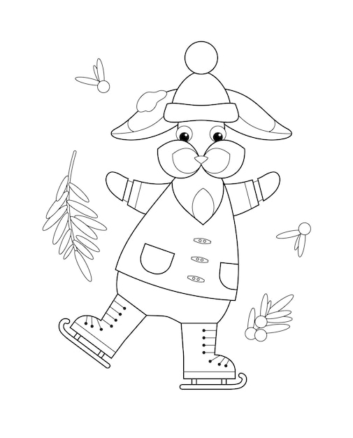 Premium vector coloring page with winter rabbit