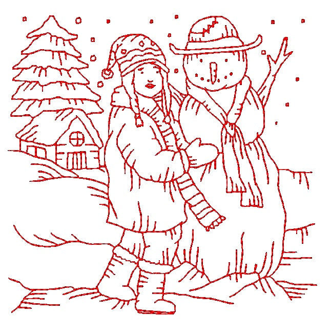 Winter scenes redwork x machine embroidery designs â