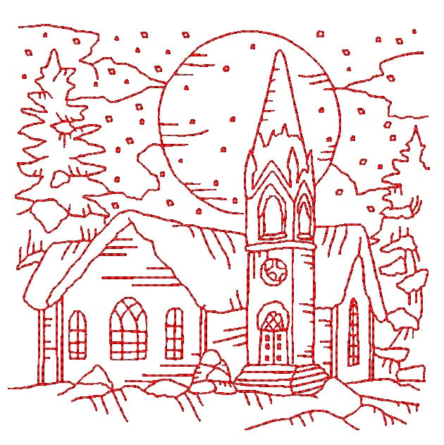 Winter scenes redwork x machine embroidery designs â