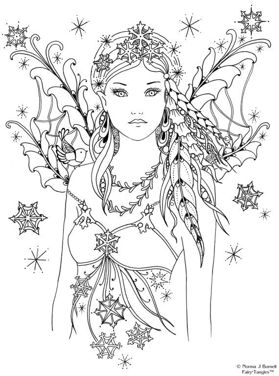 Snowbird fairy tangles printable x inch digi stamp fairies