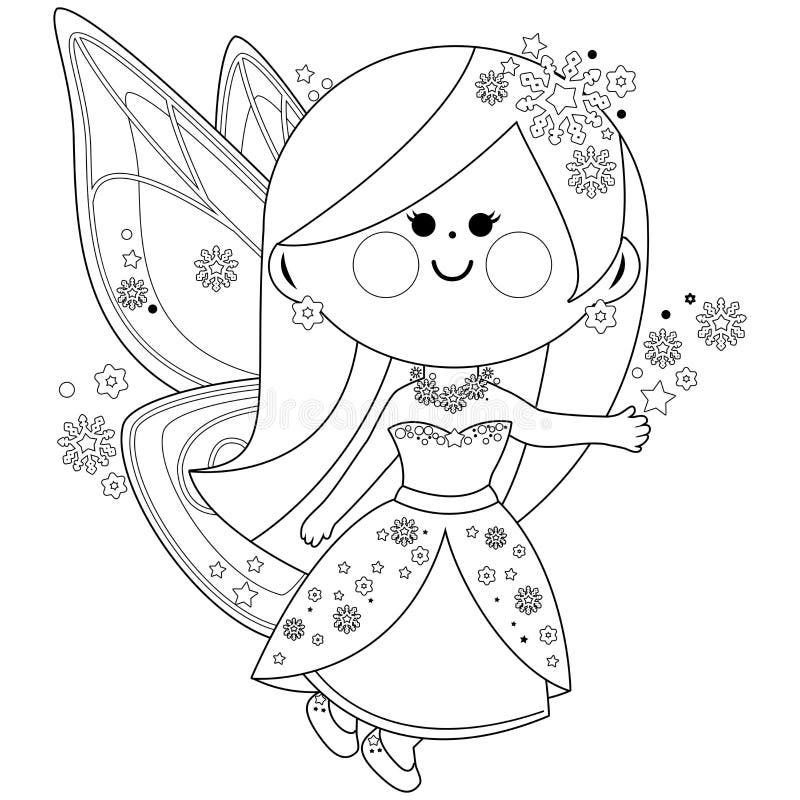 Beautiful winter fairy vector black and white coloring page stock vector