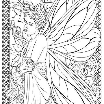 Celtic winter forest fairy coloring page poster poster for sale by craftypads