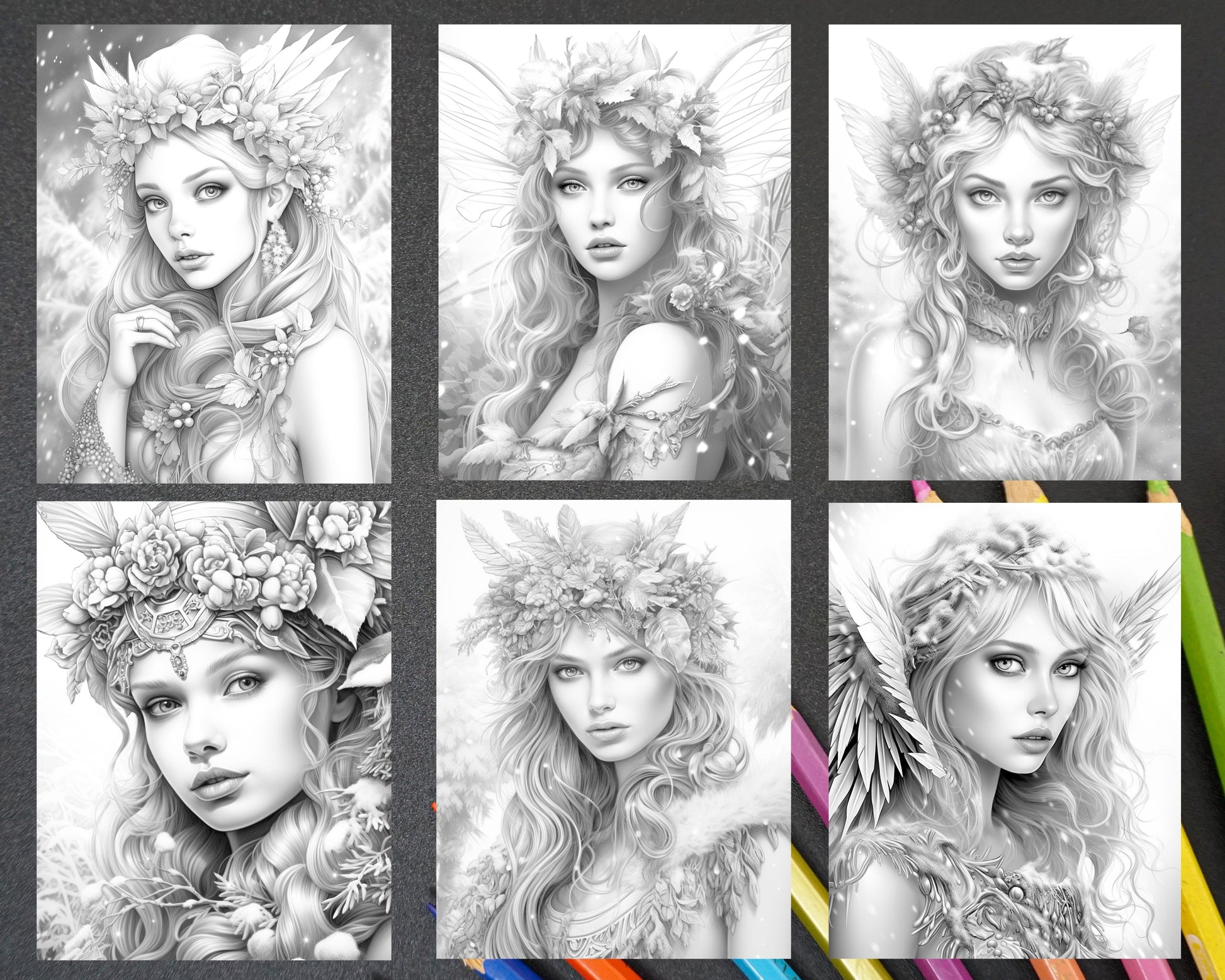 Winter fairy grayscale coloring pages printable for adults pdf fil â coloring