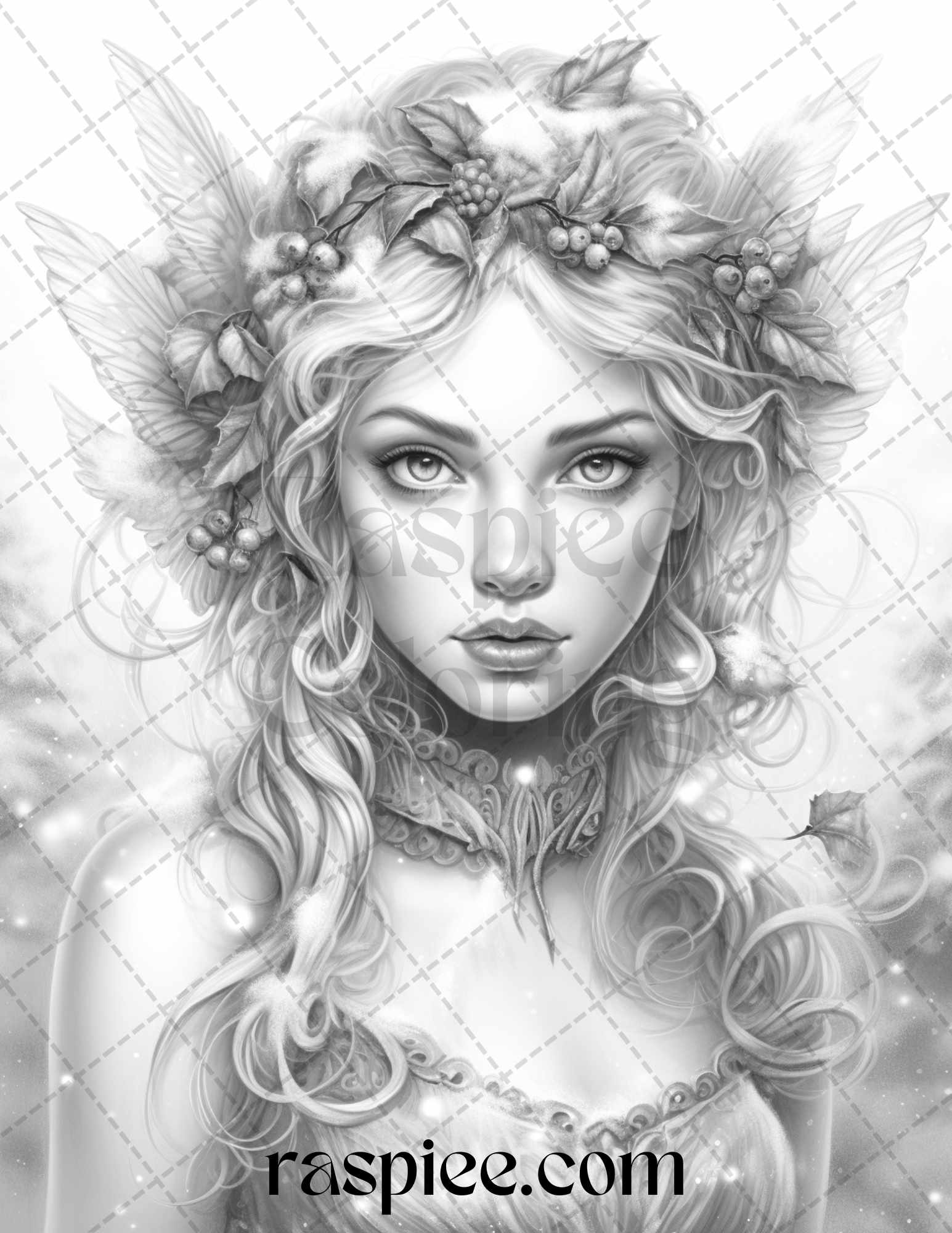 Winter fairy grayscale coloring pages printable for adults pdf fil â coloring