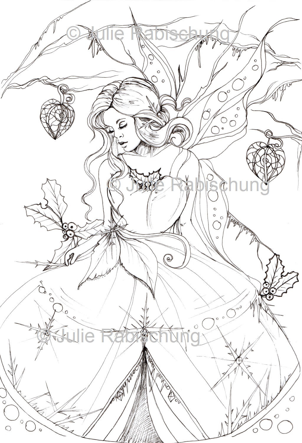 Fairy coloring pagedigital printable coloring page winter fairy coloring pagewinter coloring pagehigh resolution coloring page