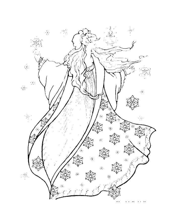 Online coloring pages fairy coloring fairy of snowflakes winter