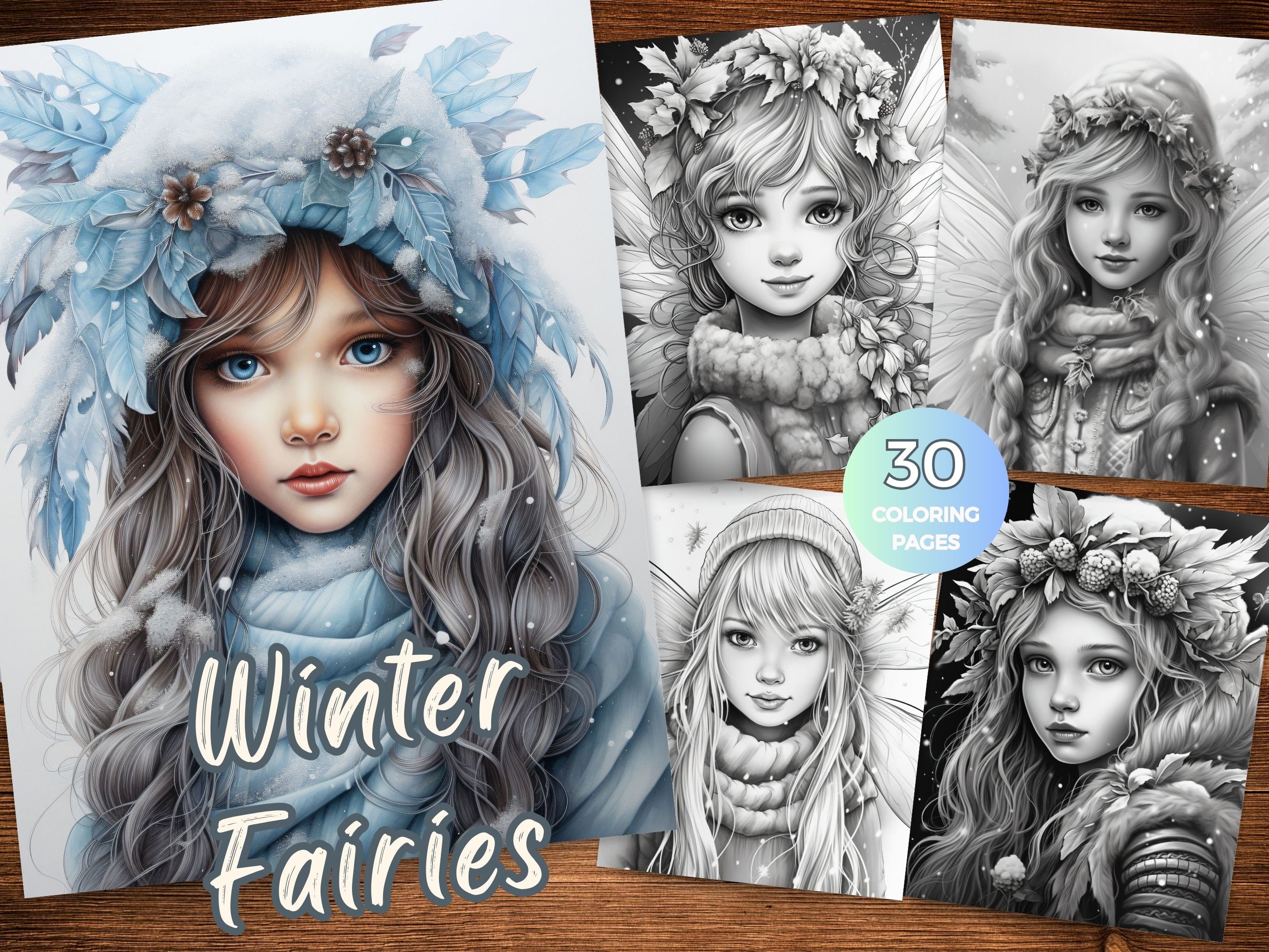 Winter fairies coloring pages for adults instant download christmas fairy grayscale coloring book winter beauty coloring sheets printable download now