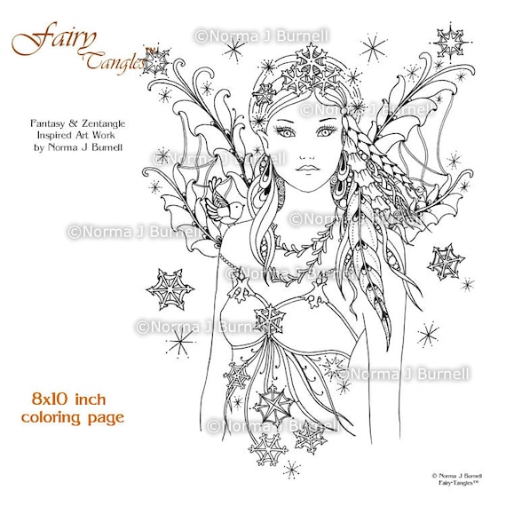 Snow bird winter fairy printable coloring book page by norma j burnell digital coloring book sheets fairies to color adult coloring pages