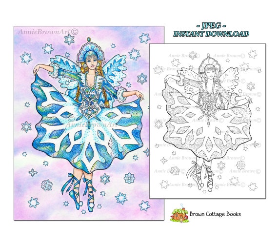 Winter fairies coloring page fantasy art printable download