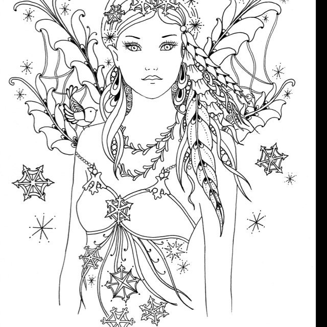 Snow bird winter fairy printable coloring book page by norma j burnell digital coloring book sheets fairies to color adult coloring pages