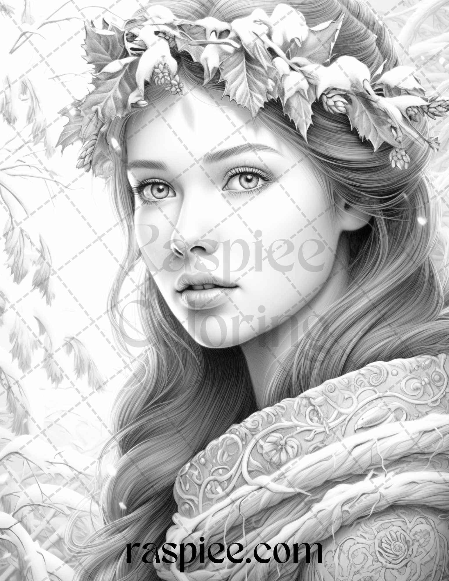 Winter fairy grayscale coloring pages printable for adults pdf fil â coloring