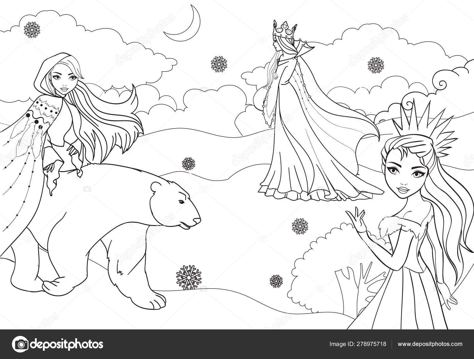 Coloring book snow queens conjure in winter stock vector by ingasmk