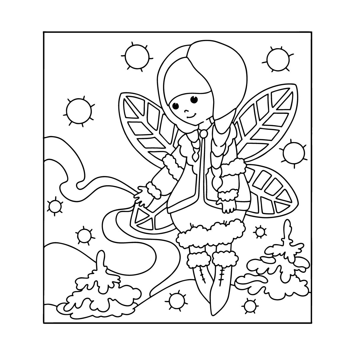 Winter fairy colouring page â online and print for free