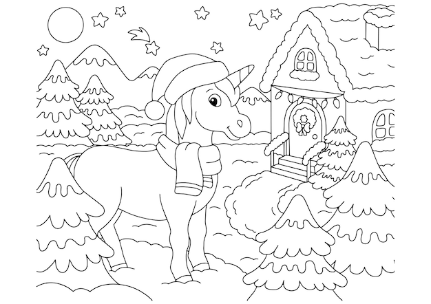 Premium vector magic fairy unicorn cute horse coloring book page for kids