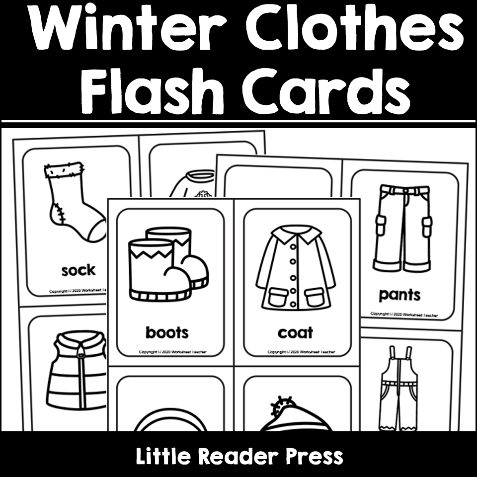 Winter clothes bw flash cards made by teachers