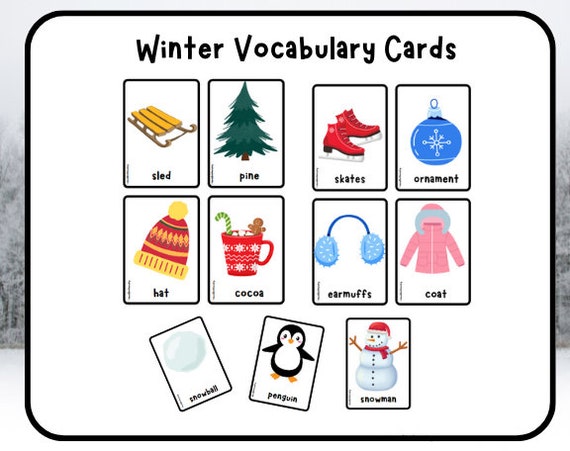 Winter unit flashcards winter vocabulary builder winter preschool vocabulary cards memory game winter words matching game instant download