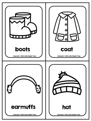 Winter clothes bw flash cards made by teachers