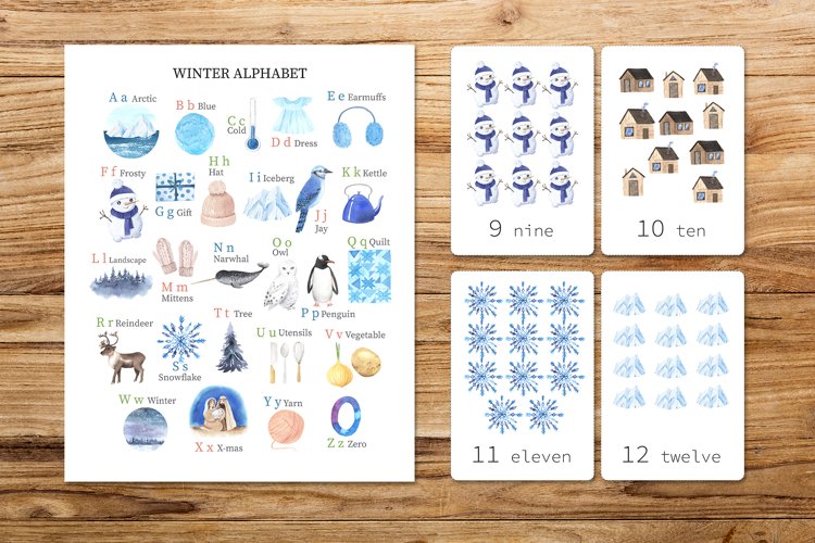 Winter alphabet poster flashcards printable