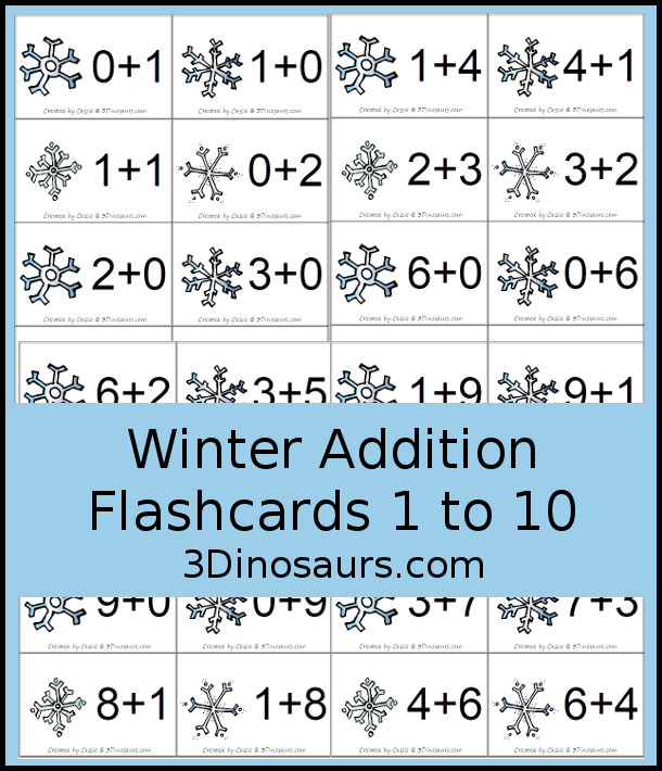 Free winter addition flashcards â addition from to dinosaurs