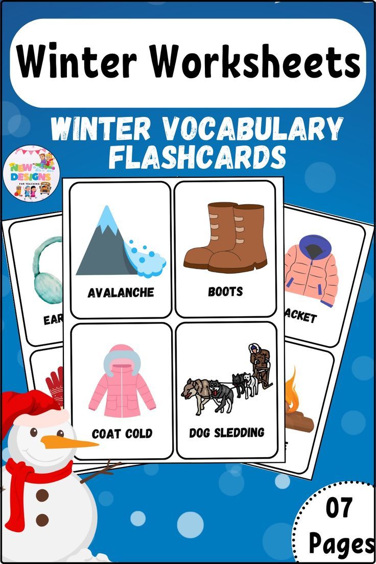 Winter season vocabulary flashcards printable december worksheets flashcards printable flash cards vocabulary