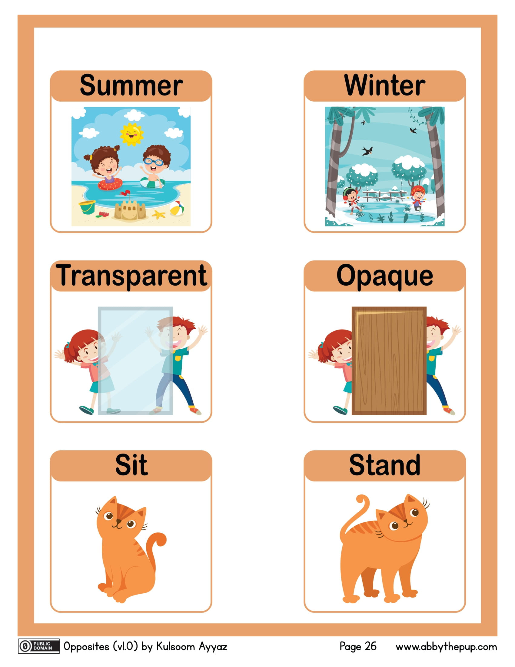 Summerwinter transparentopaque sitstand flash cards free printable papercraft templates