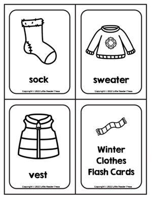 Winter clothes bw flash cards made by teachers