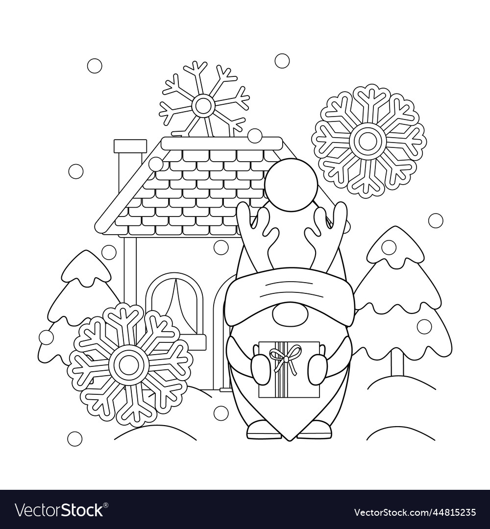 Cute winter kids coloring page with gnome vector image