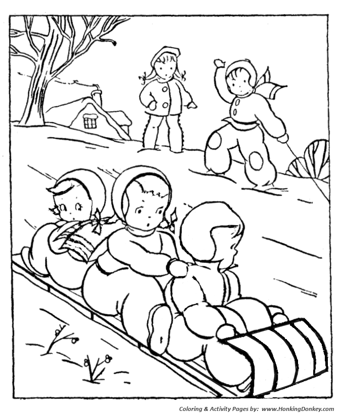 Winter toboggan sledding coloring