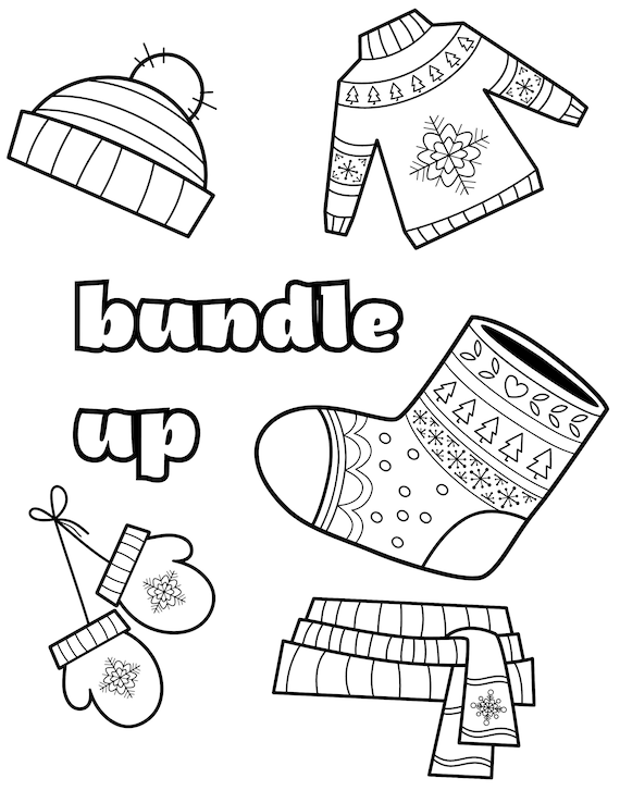 Winter kids coloring bundle digital download sheets