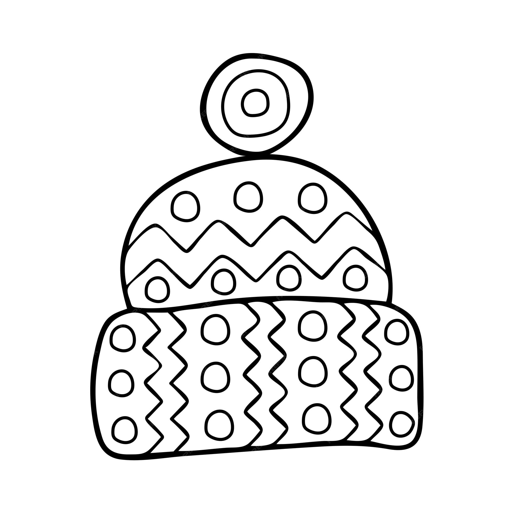 Premium vector coloring page warm hat head clothing in cold weather knitted wardrobe item hand drawn vector line art illustration coloring book for children black and white sketch