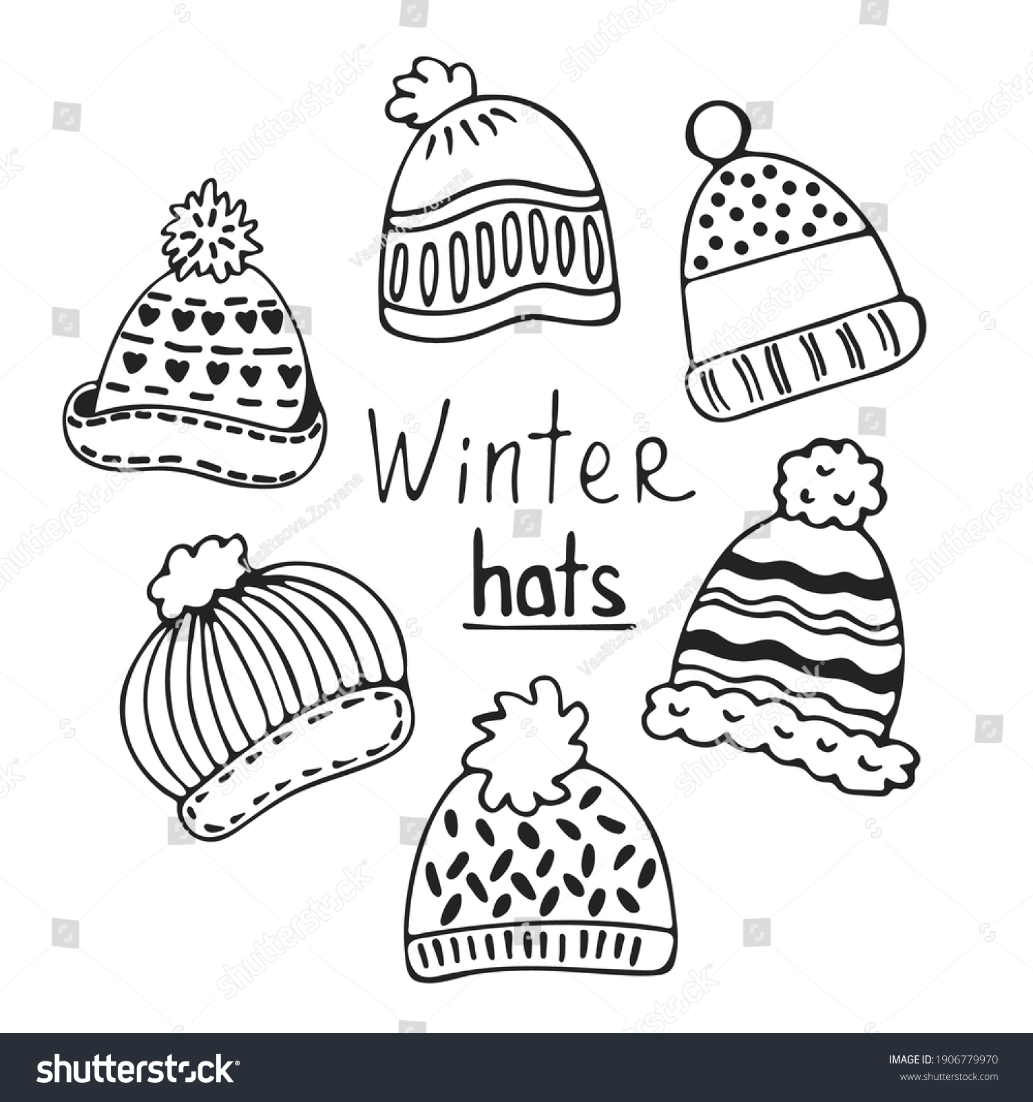 Coloring winter hats developmental tasks children stock vector royalty free