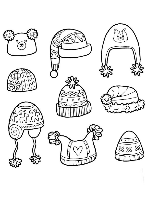 Winter hats coloring page