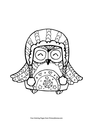 Owl in winter hat coloring page â free printable pdf from