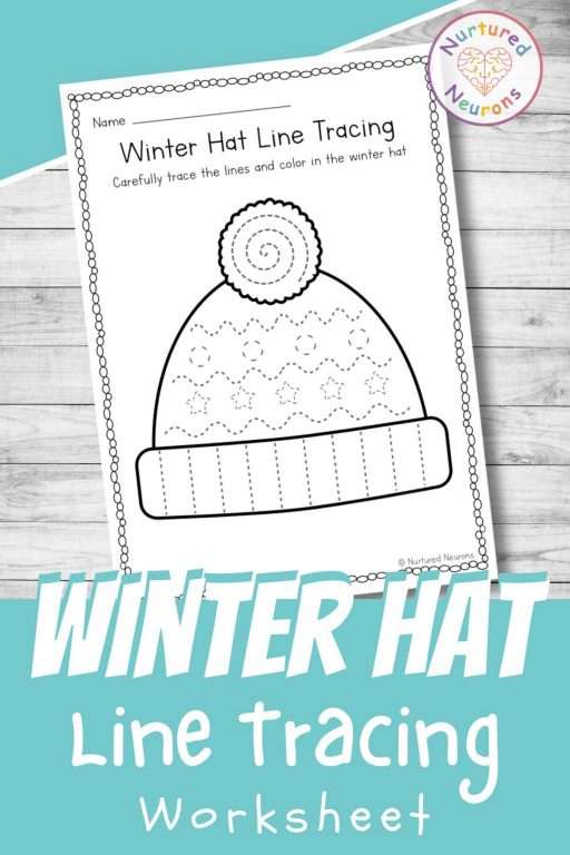 Winter hat line tracing worksheet preschool printable