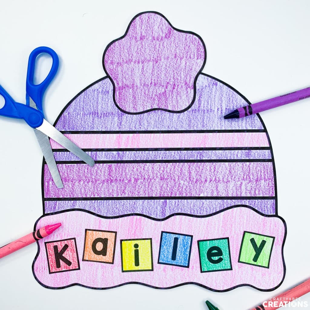 Personalized and colorful winter name hat craft for little ones