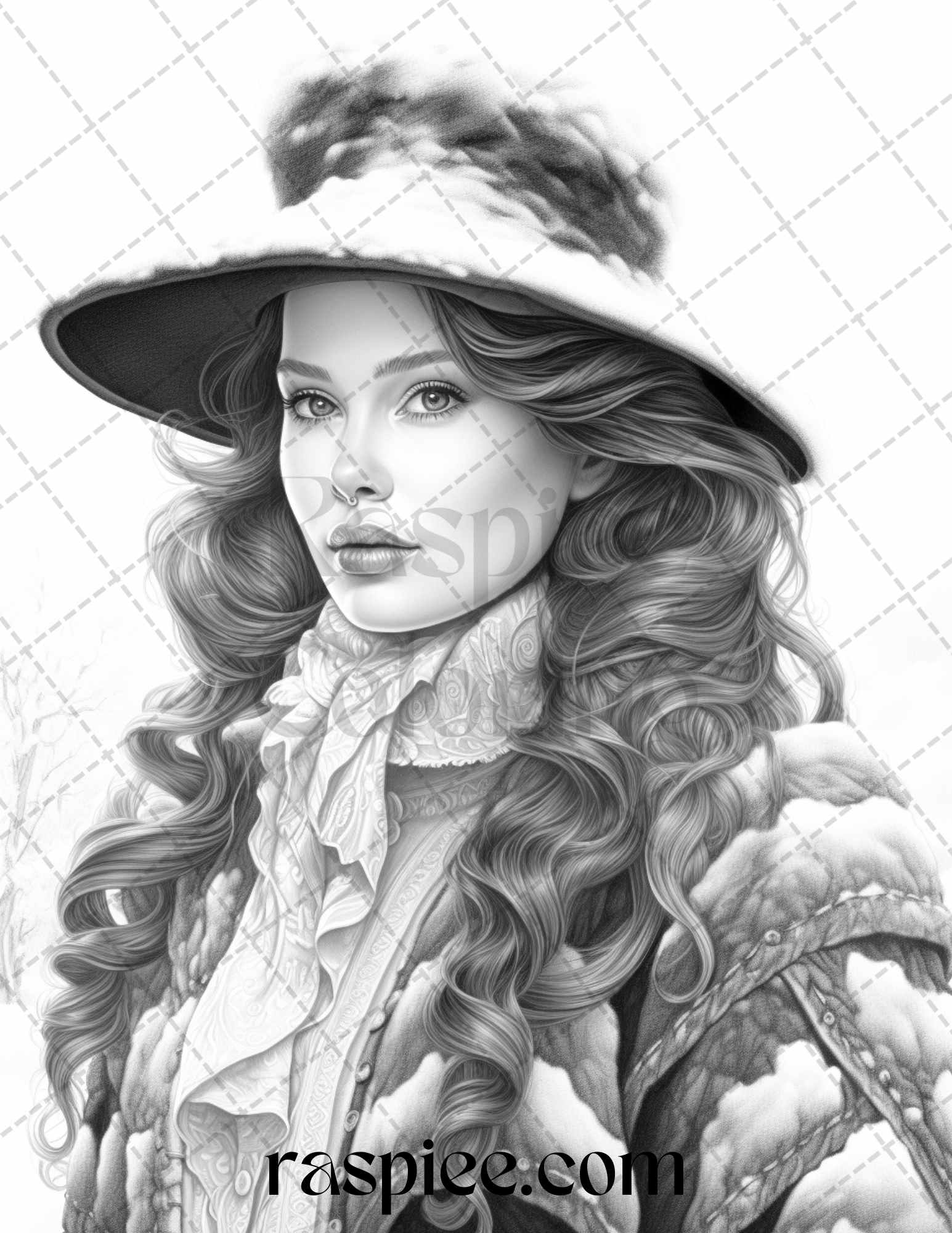 Victorian winter portrait grayscale coloring pages printable for ad â coloring