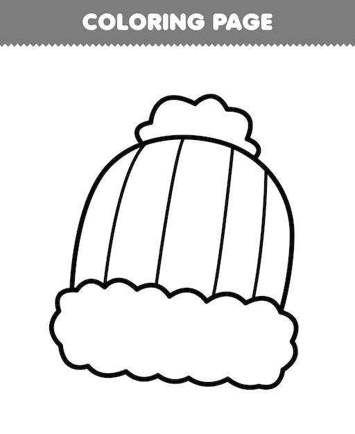 Premium vector education game for children coloring page of cute cartoon beanie hat line art printable winter worksheet