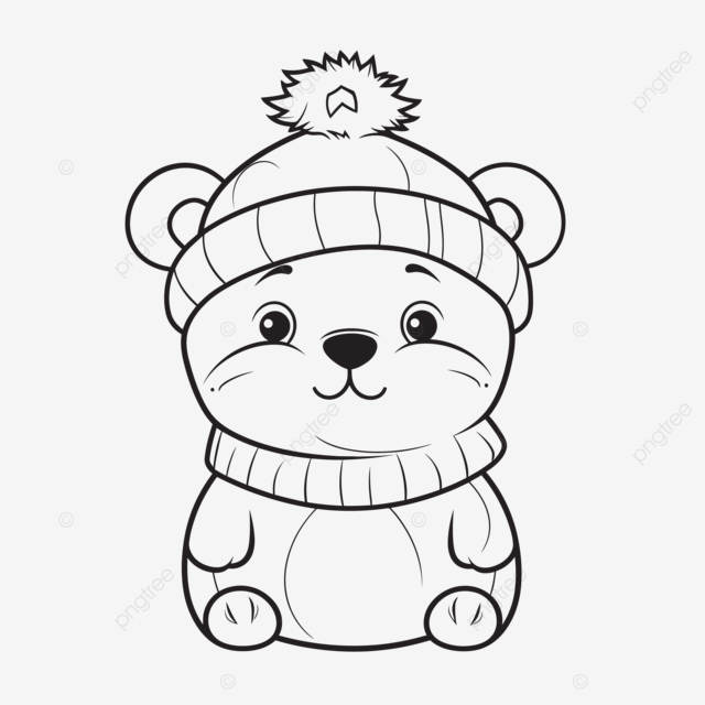 Cartoon bear in a knitted hat with mittens in winter coloring page outline sketch drawing vector bear drawing car drawing cartoon drawing png and vector with transparent background for free download