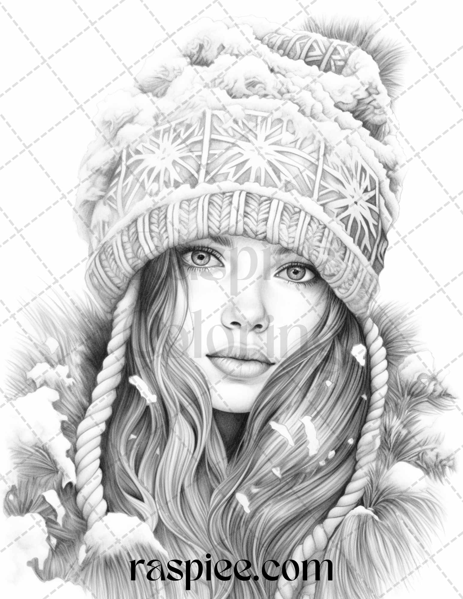 Beautiful winter girls grayscale coloring pages printable for adult â coloring