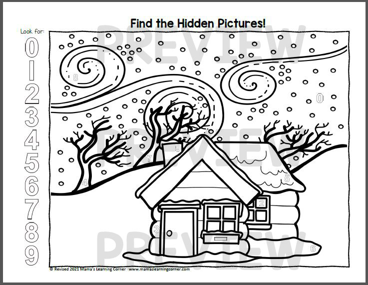 Winter hidden picture worksheets